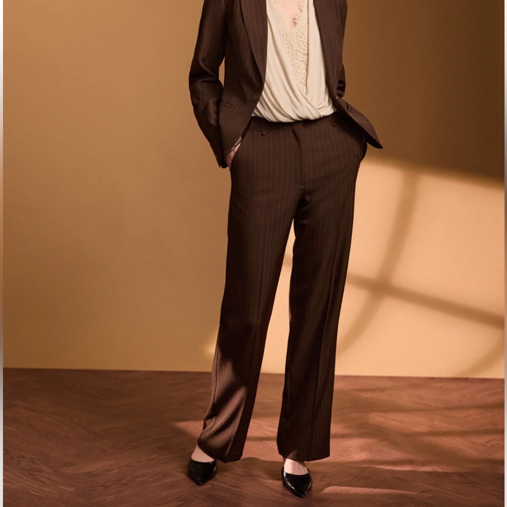 Suzy Shier Brown Pinstripe Wide-Leg Pants